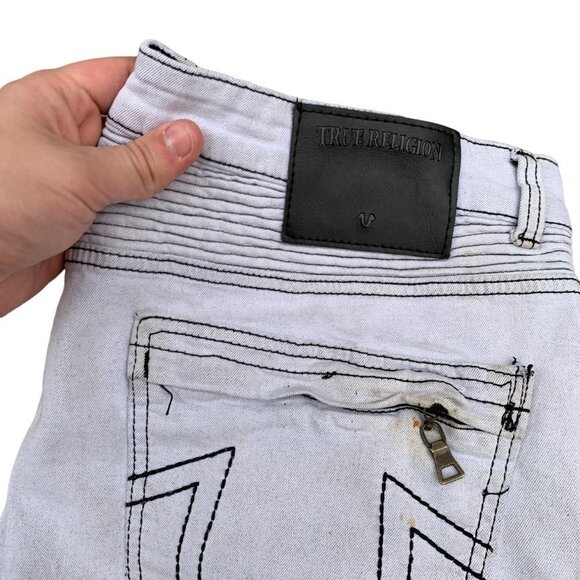 VINTAGE True Religion Jeans Size 36 MOTO White Stained - Picture 5 of 12